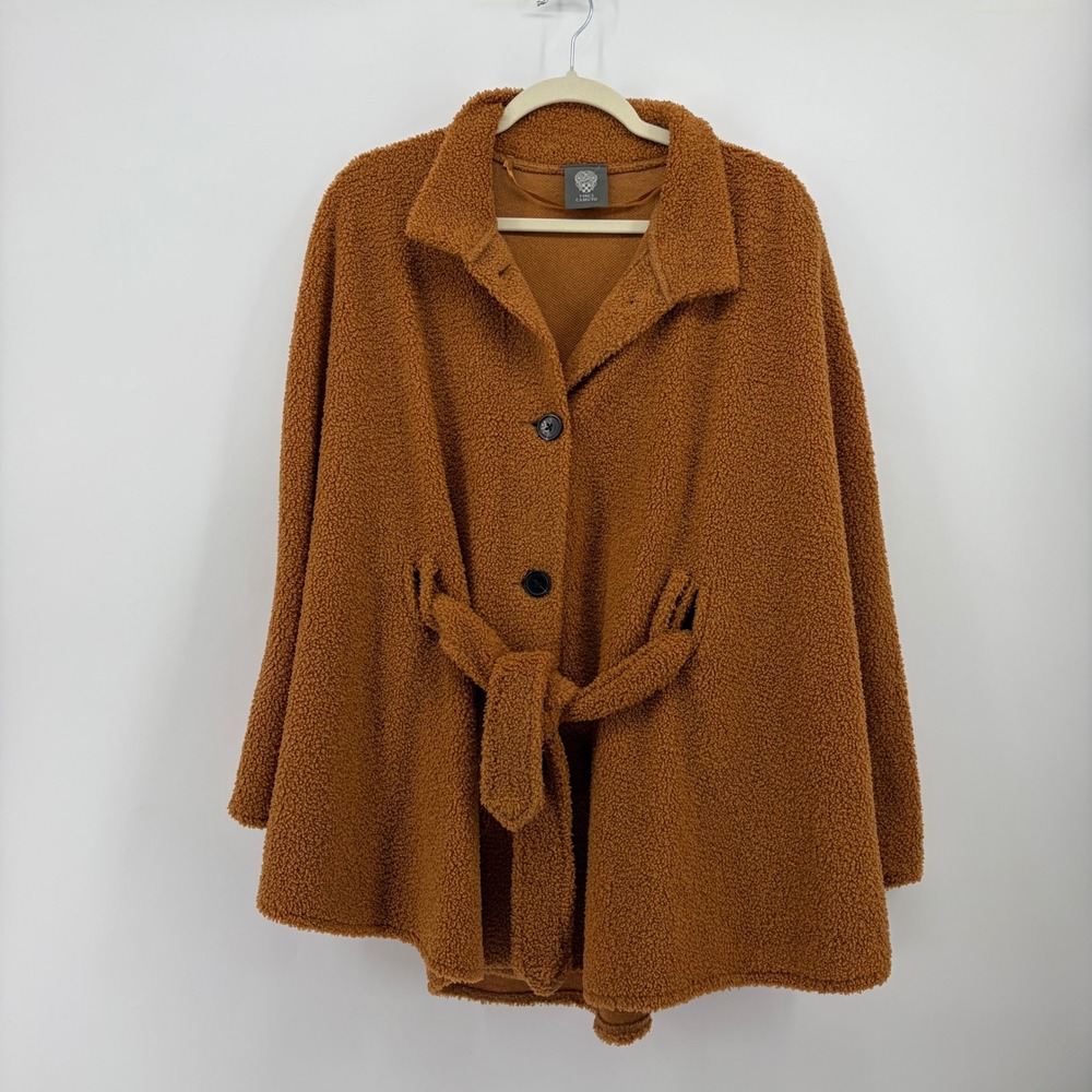 Vince Camuto Womens One Size Brown Faux Shearling Teddy Belted Cape Coat